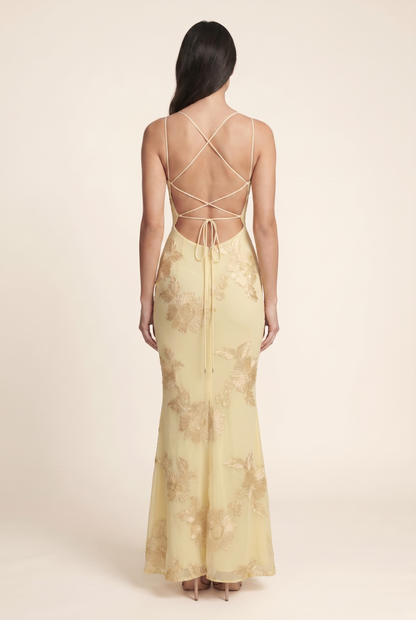 Quintessa Lace-Up Back Maxi Dress - Lemon