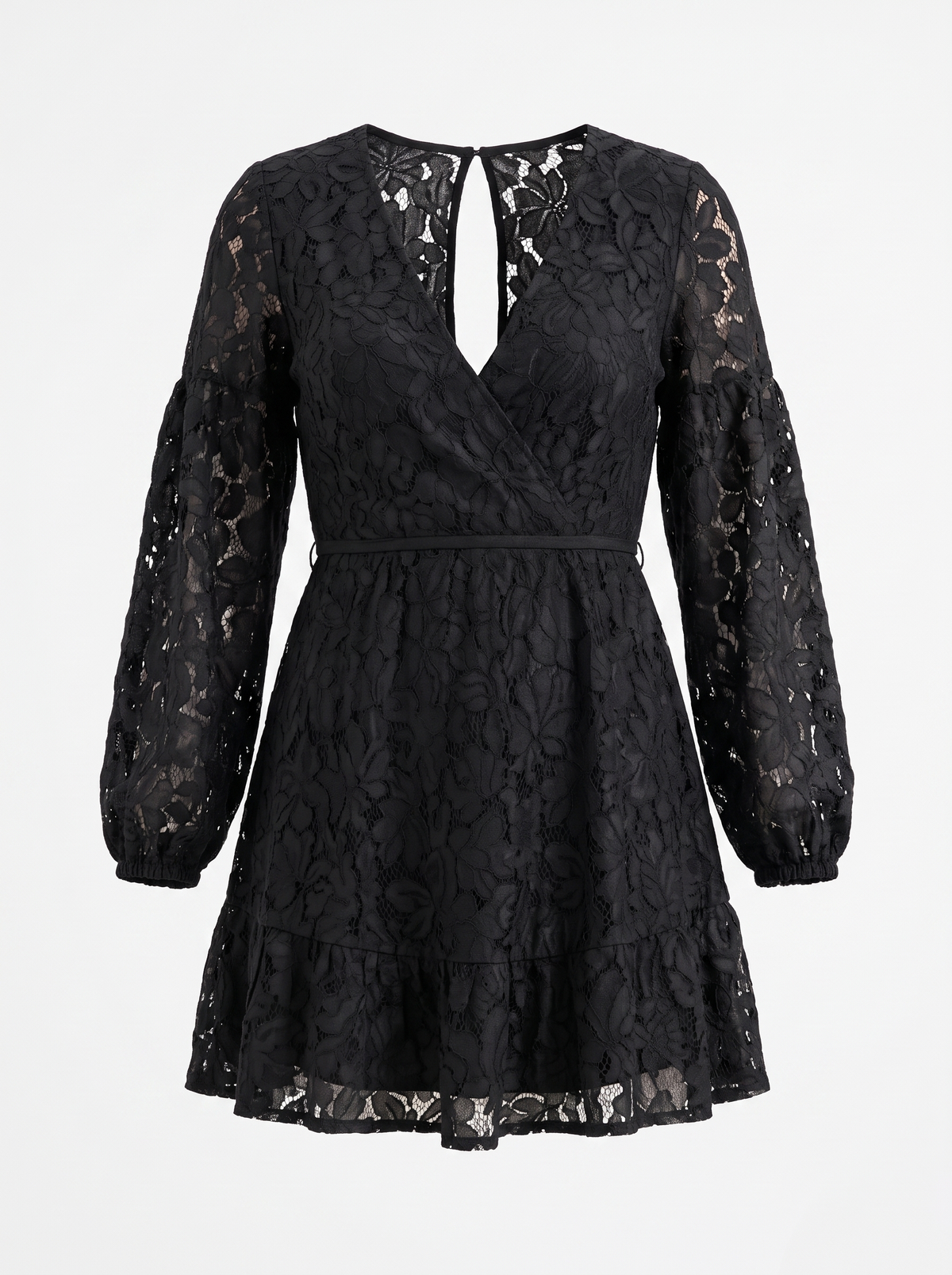 Quirina Lace Wrap Mini Dress - Black