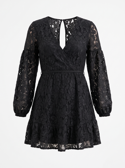 Quirina Lace Wrap Mini Dress - Black
