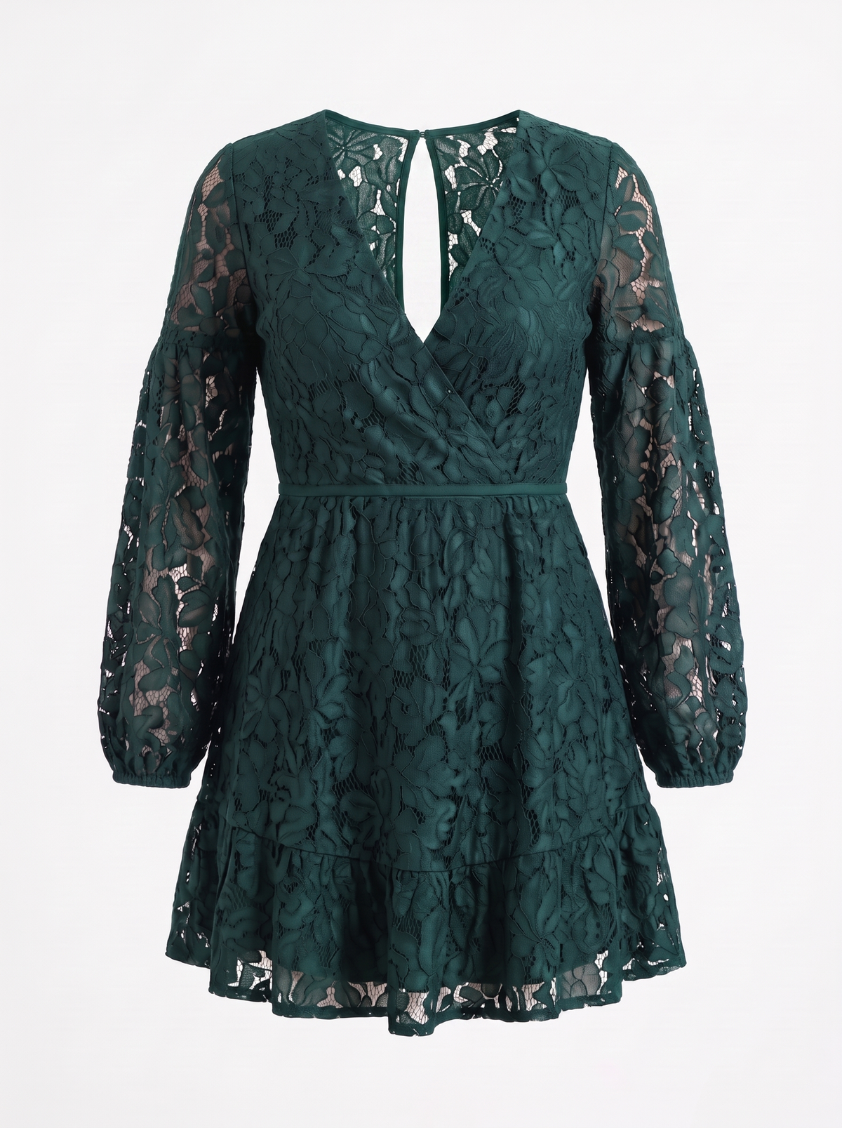 Quirina Lace Wrap Mini Dress - Emerald Green