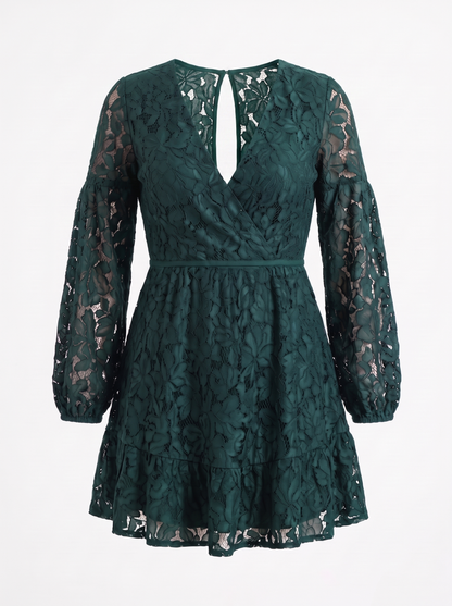 Quirina Lace Wrap Mini Dress - Emerald Green