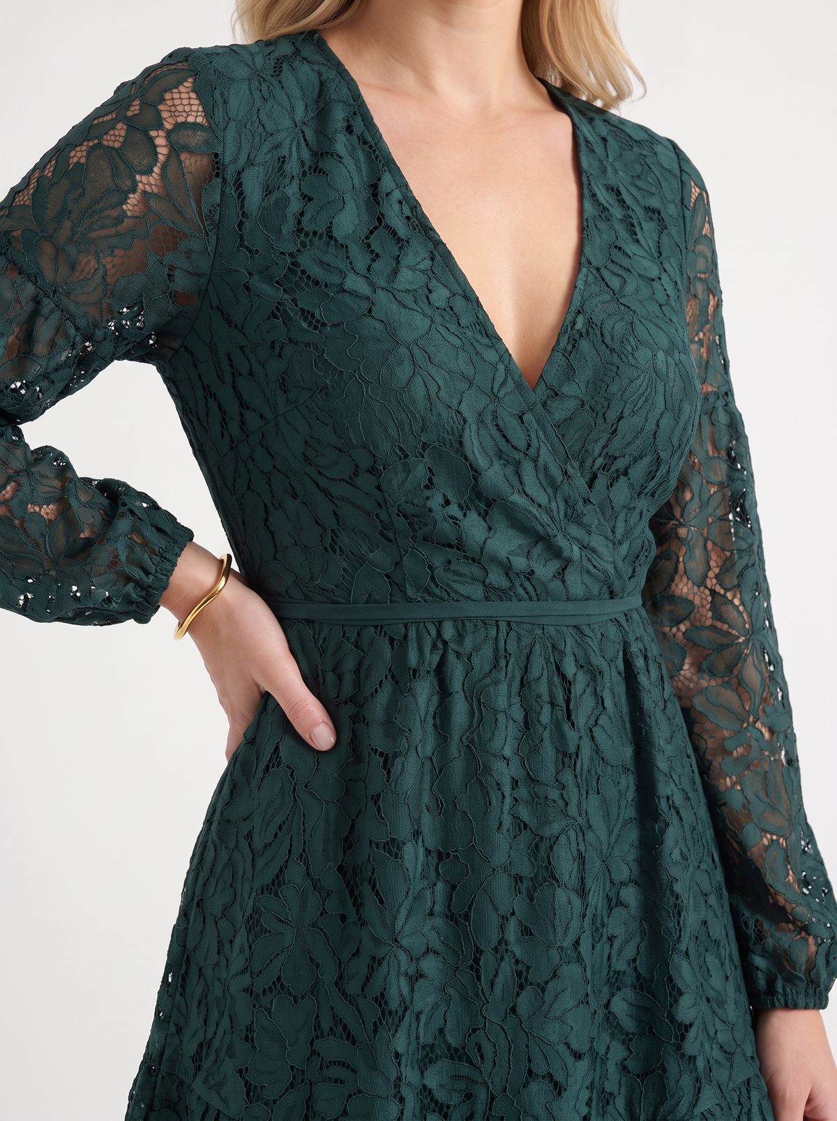 Quirina Lace Wrap Mini Dress - Emerald Green