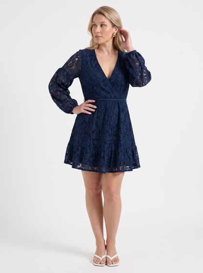 Quirina Lace Wrap Mini Dress - Navy