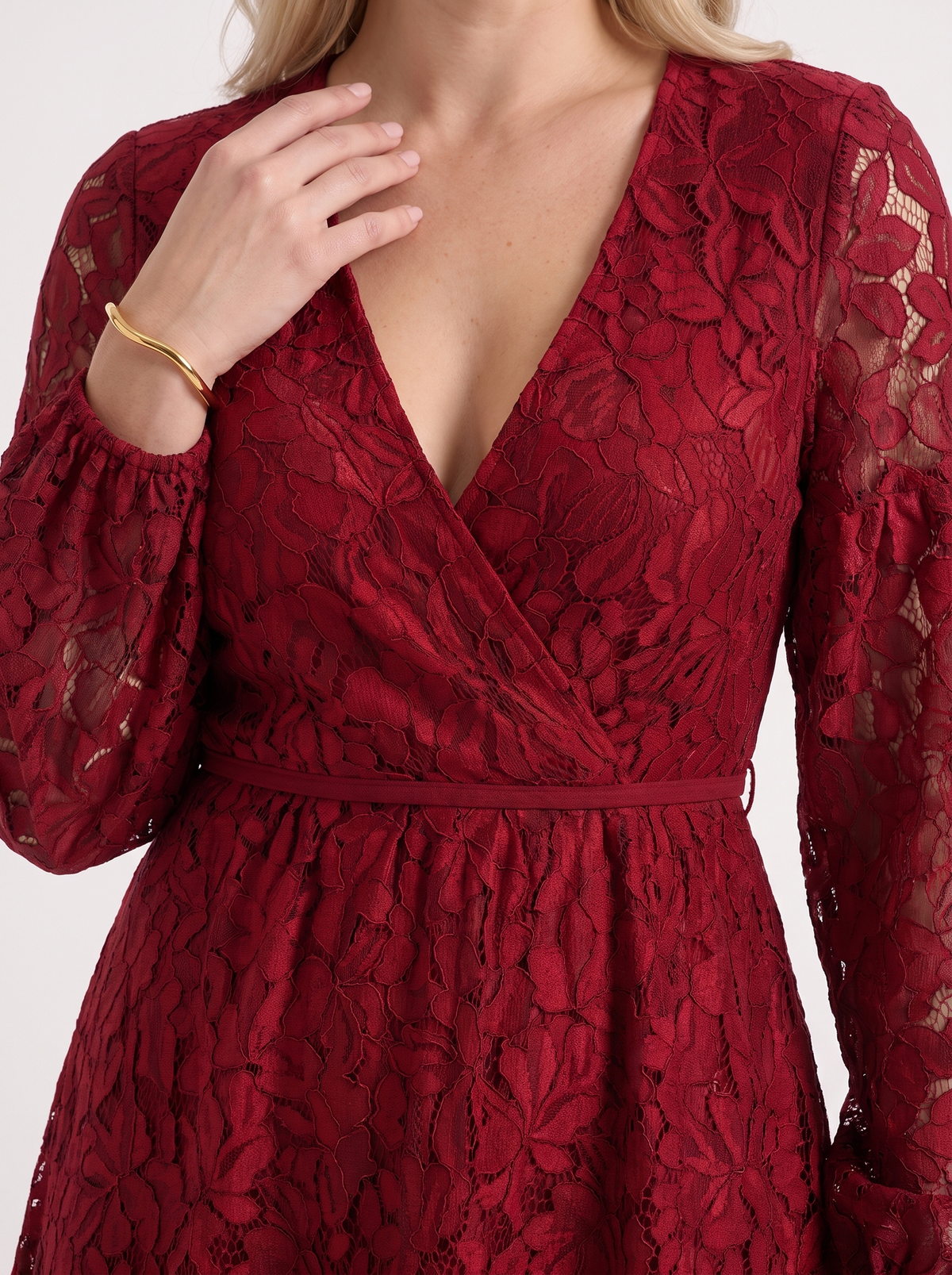 Quirina Lace Wrap Mini Dress - Wine Red
