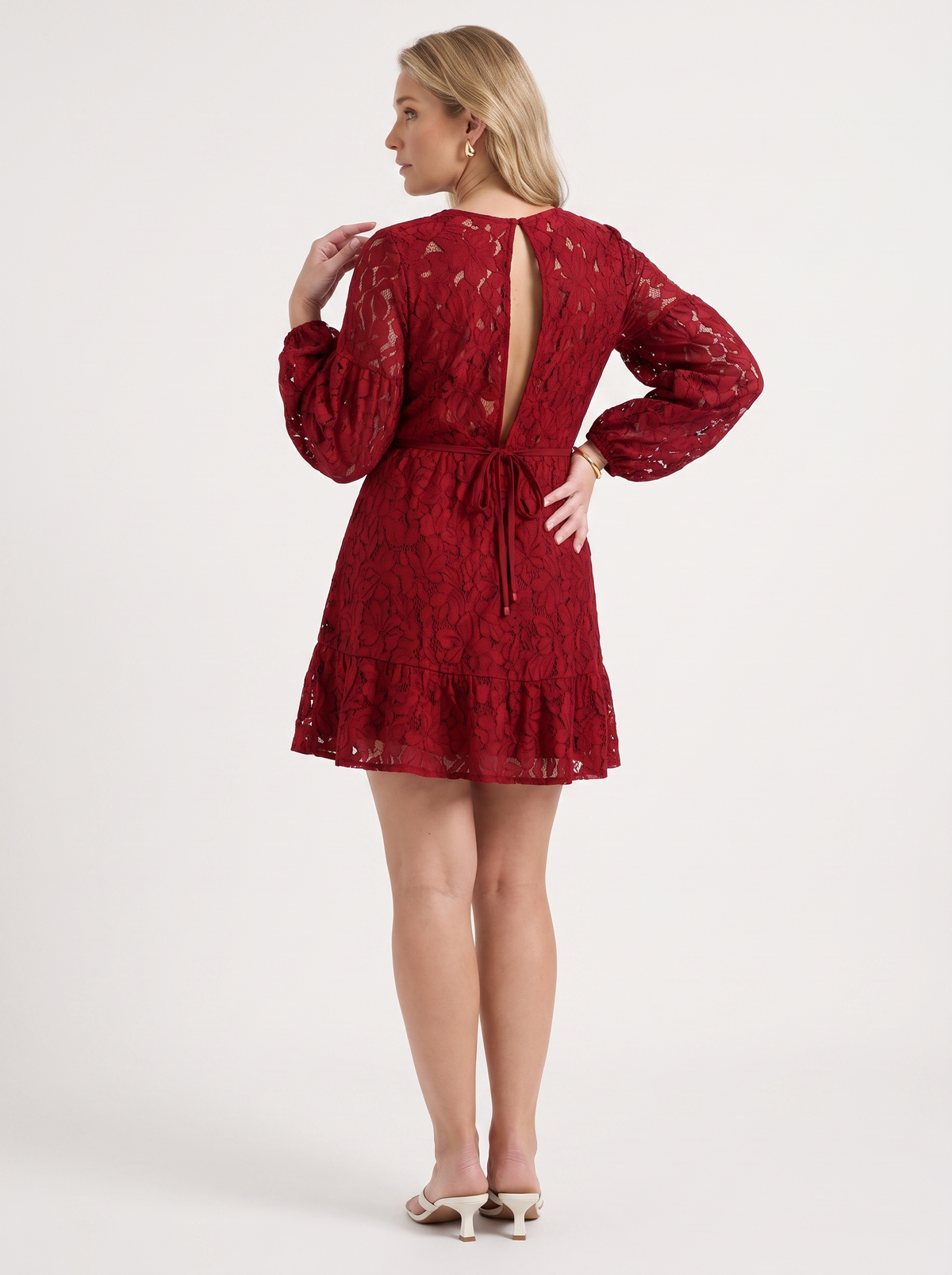 Quirina Lace Wrap Mini Dress - Wine Red