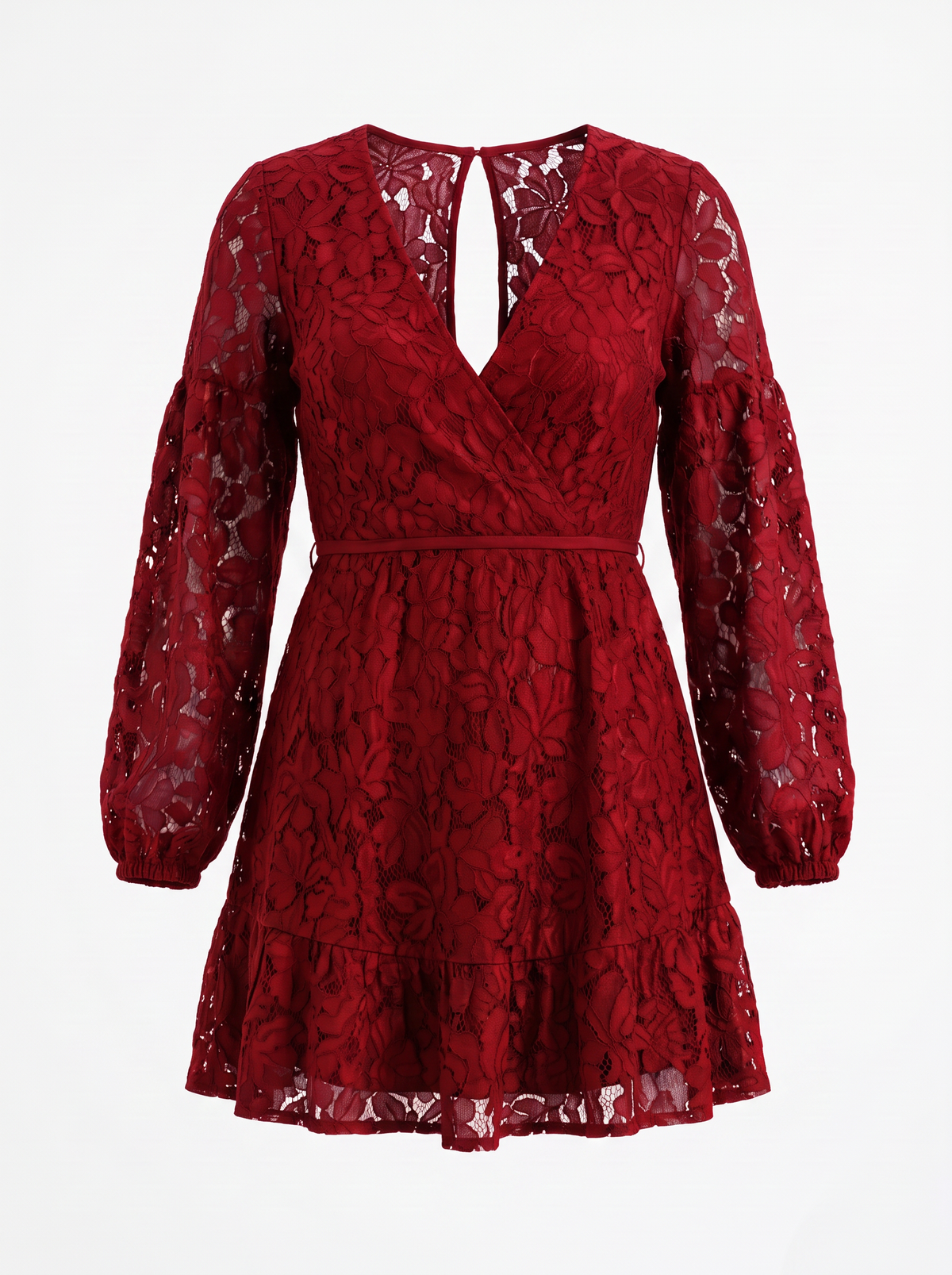 Quirina Lace Wrap Mini Dress - Wine Red