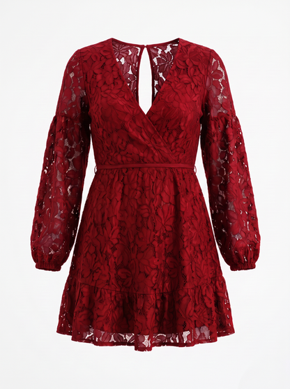 Quirina Lace Wrap Mini Dress - Wine Red
