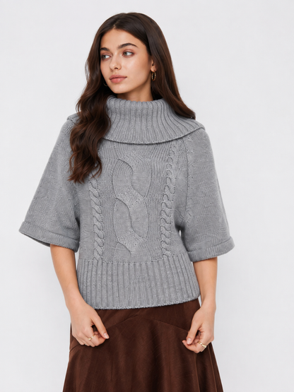 Raelyn Wide Neck Cable Knit Sweater - Gray