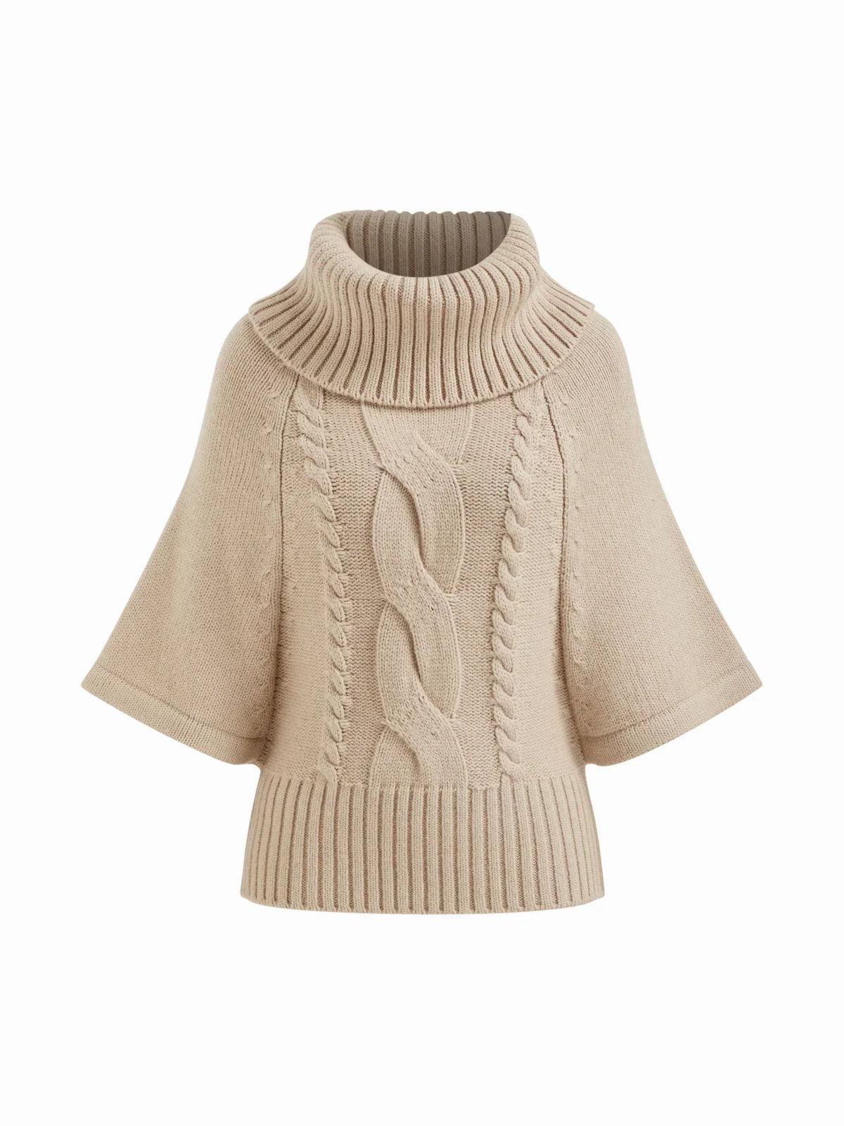 Raelyn Wide Neck Cable Knit Sweater - Khaki