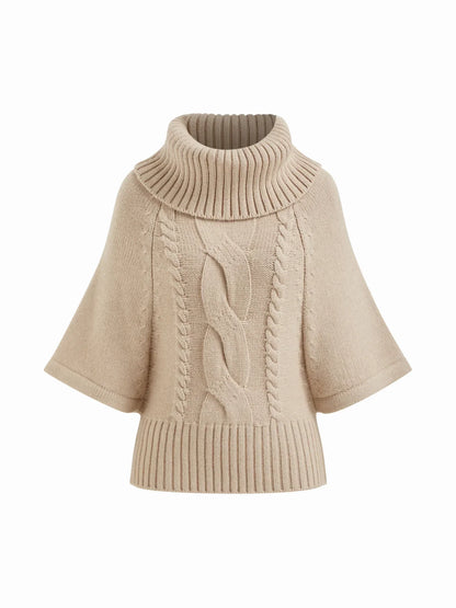 Raelyn Wide Neck Cable Knit Sweater - Khaki