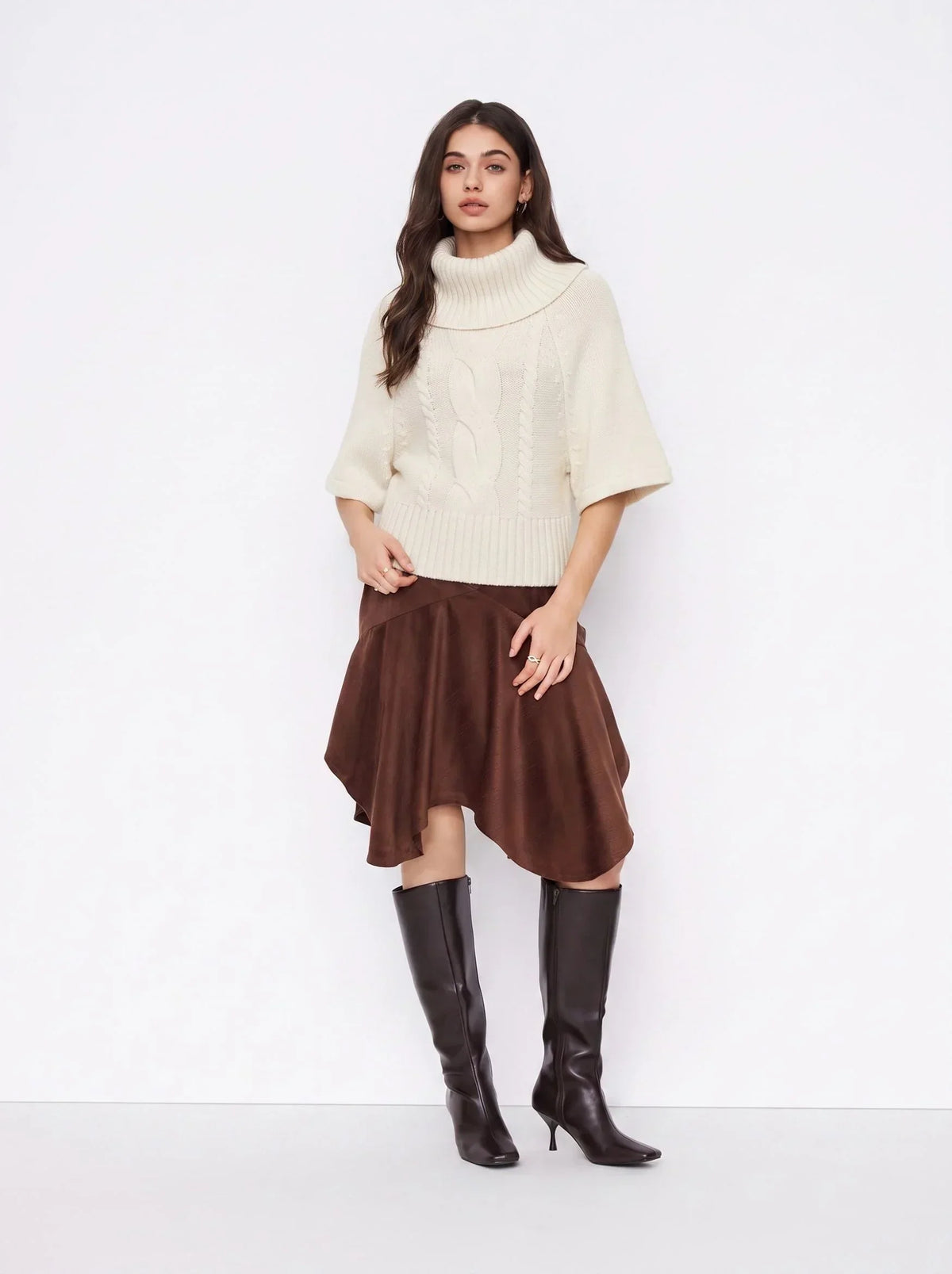 Raelyn Wide Neck Cable Knit Sweater - White