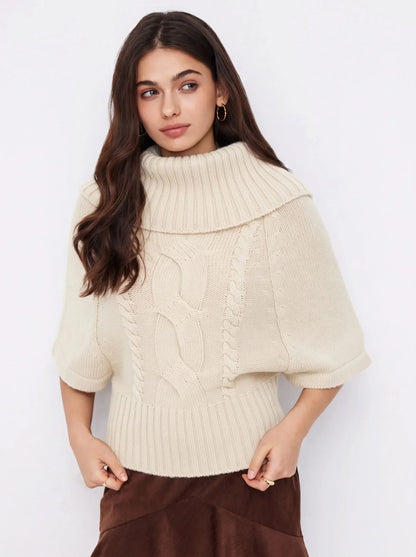 Raelyn Wide Neck Cable Knit Sweater - White