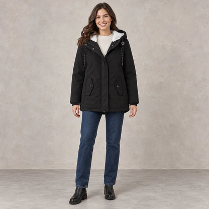 Renske Fleece Lined Hooded Parka - Black