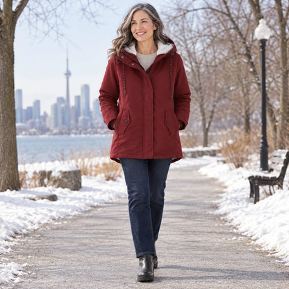 Renske Fleece Lined Hooded Parka - Burgundy
