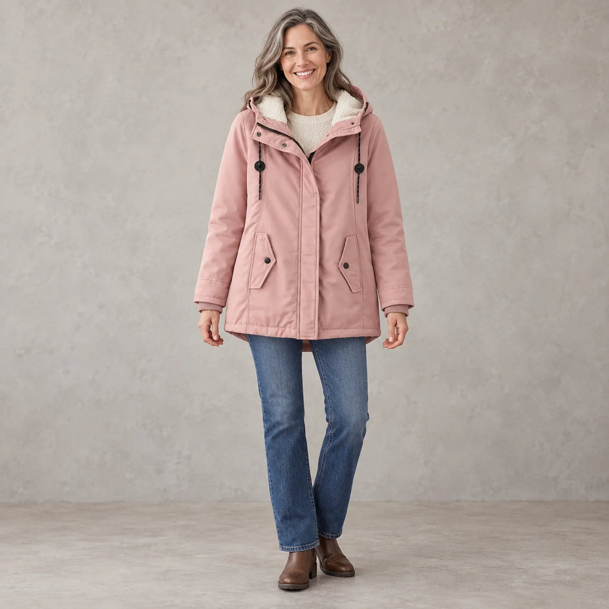 Renske Fleece Lined Hooded Parka - Dusty Pink