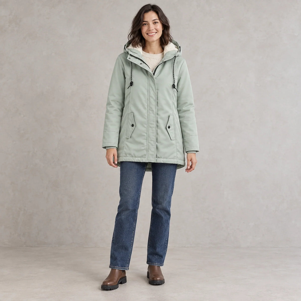 Renske Fleece Lined Hooded Parka - Mint Green
