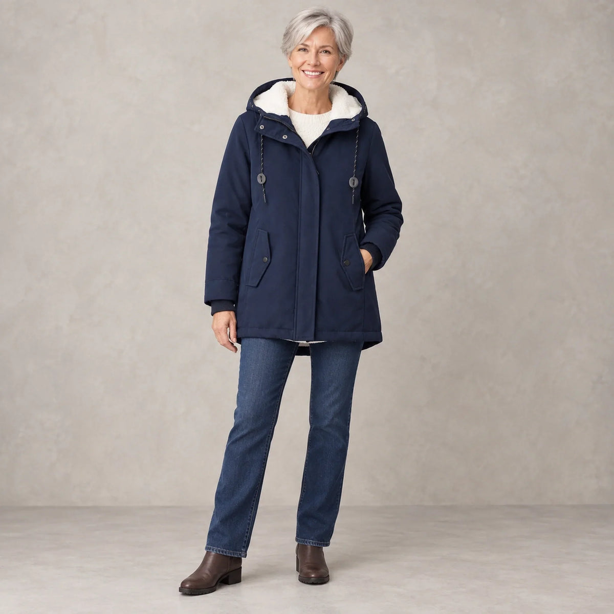 Renske Fleece Lined Hooded Parka - Navy