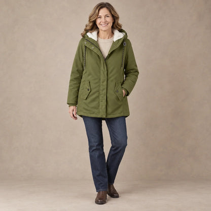 Renske Fleece Lined Hooded Parka - Olive Green