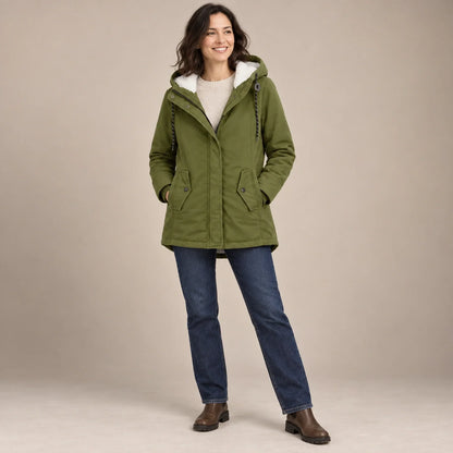 Renske Fleece Lined Hooded Parka - Olive Green