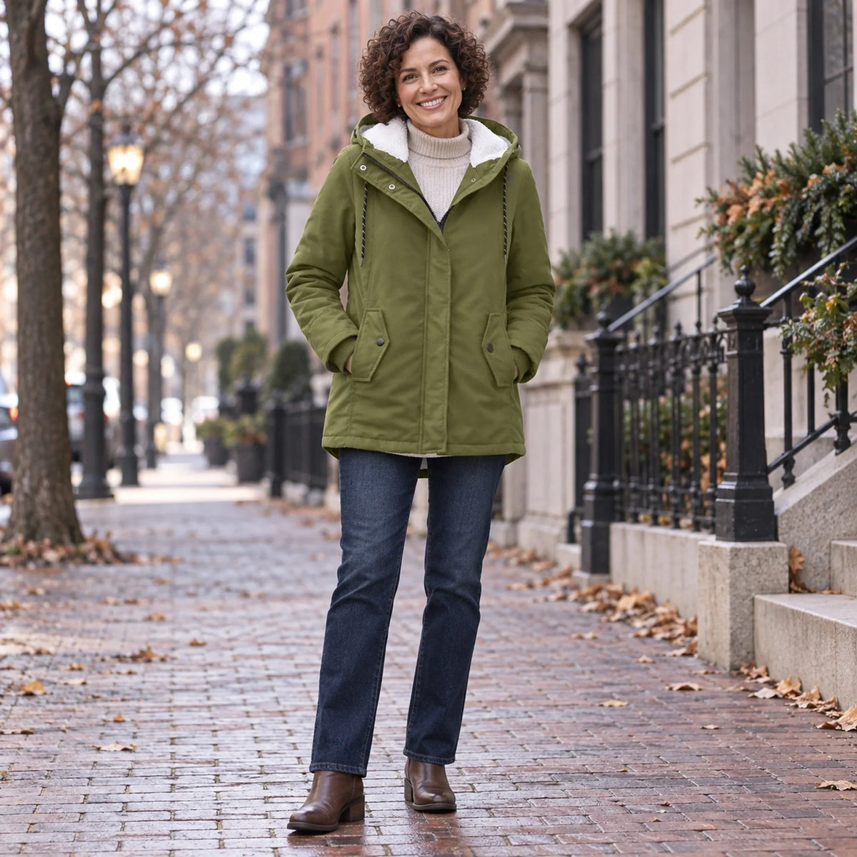 Renske Fleece Lined Hooded Parka - Olive Green