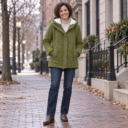 Renske Fleece Lined Hooded Parka - Olive Green
