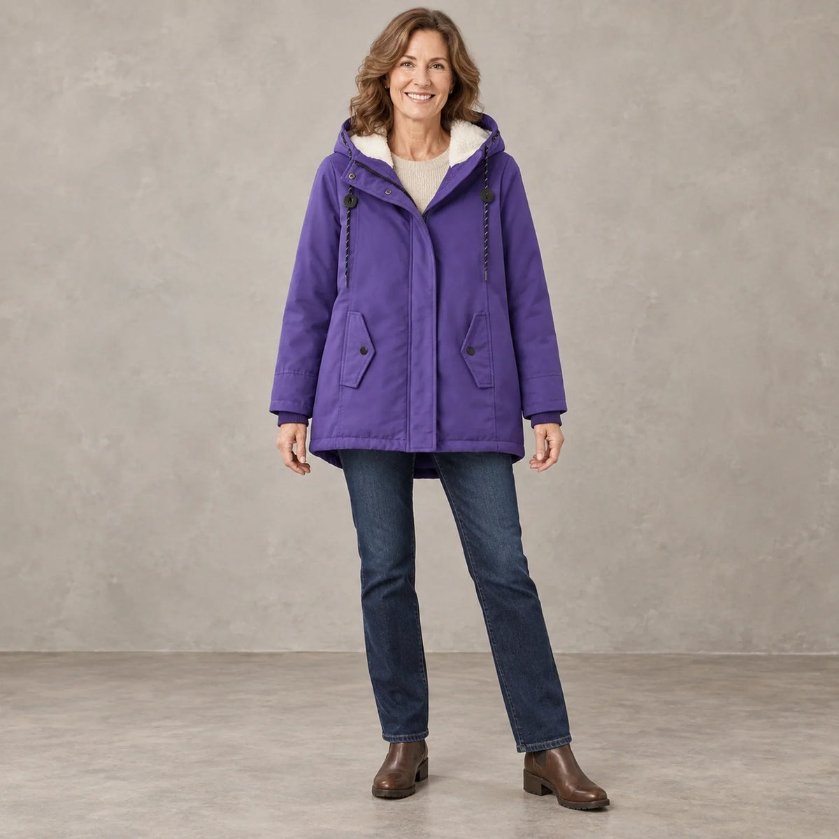 Renske Fleece Lined Hooded Parka - Purple