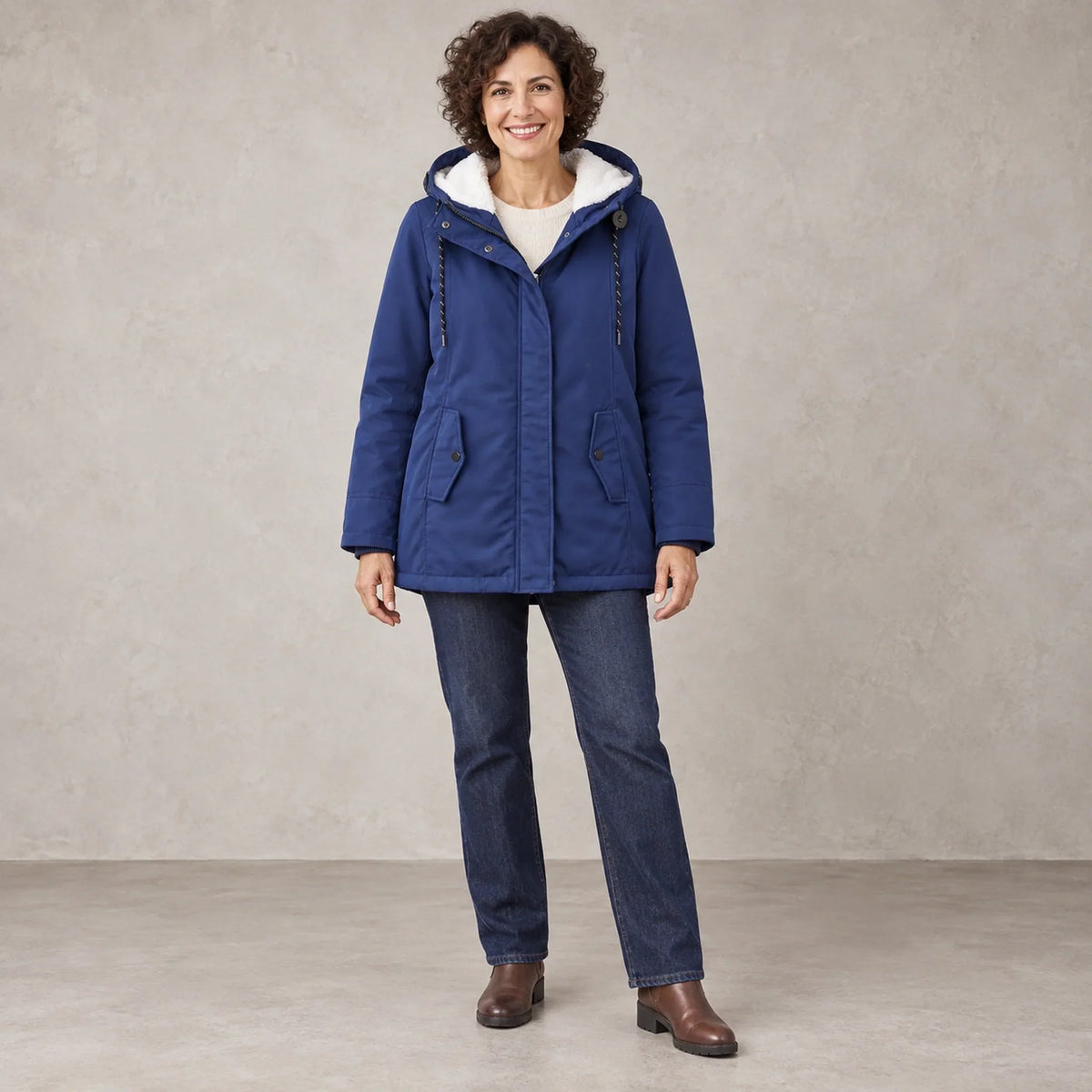 Renske Fleece Lined Hooded Parka - Royal Blue
