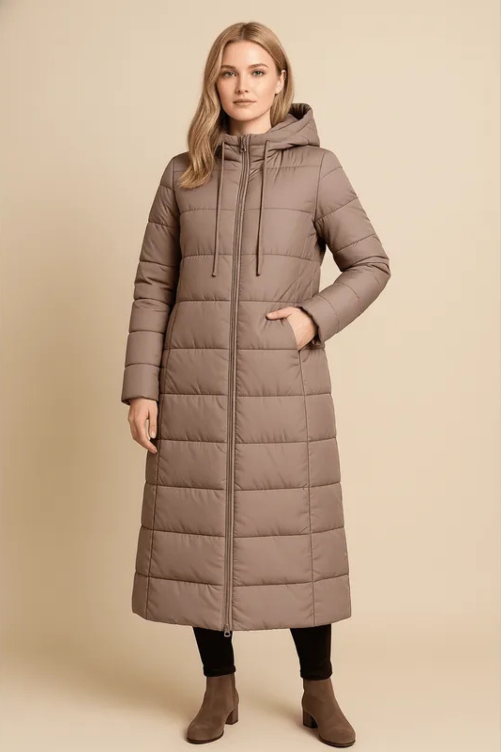 Rhea Hooded Quilted Longline Puffer Coat