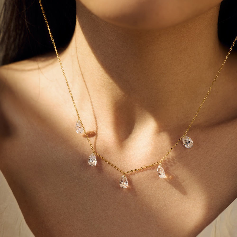 Rhiannon Crystal Drop Necklace - Gold