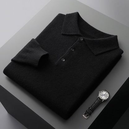 Rhys Long Sleeve Knit Polo - Black
