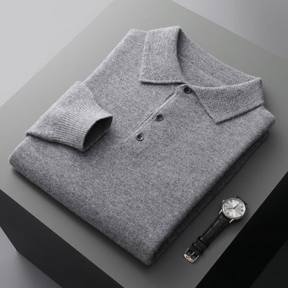 Rhys Long Sleeve Knit Polo - Gray