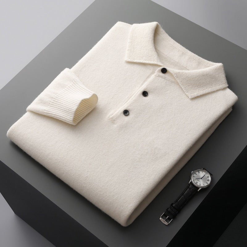 Rhys Long Sleeve Knit Polo - White