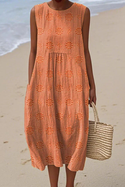 Coral embroidery midi dress with raised geometric embellishments and bubble hem