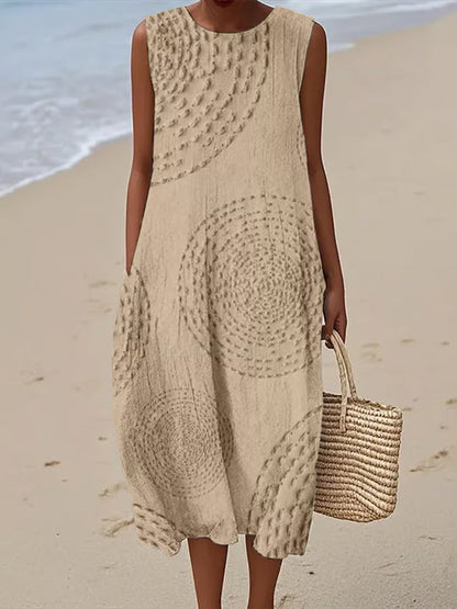 Taupe sleeveless textured maxi dress with dimensional raised circles for women
