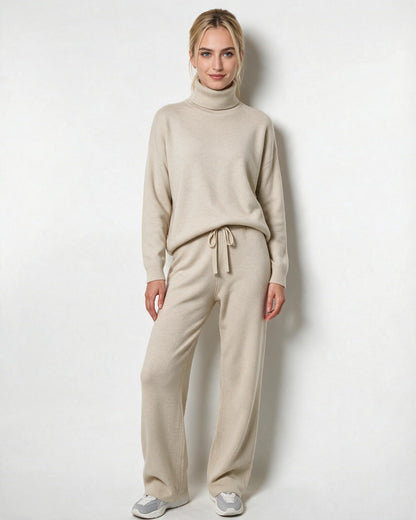 Roisin Turtleneck Wide Leg Loungewear Set - Beige