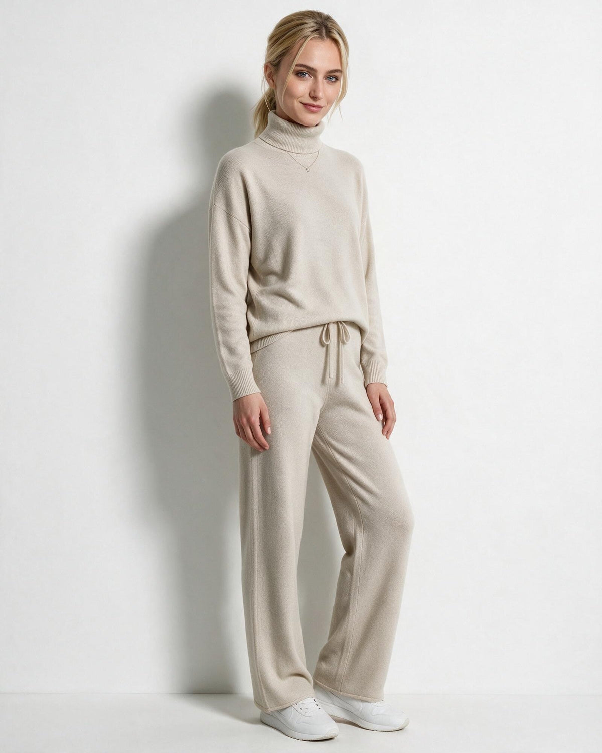 Roisin Turtleneck Wide Leg Loungewear Set - Beige