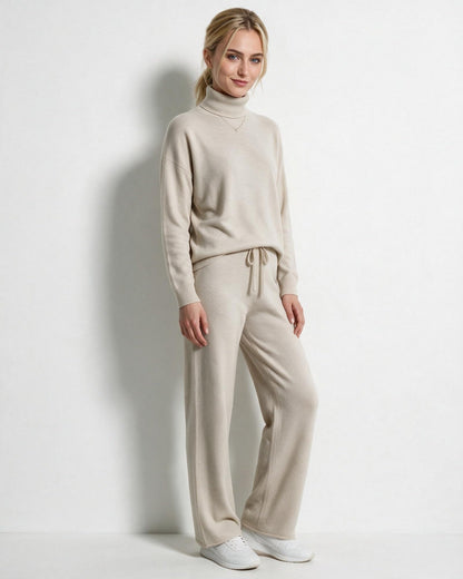 Roisin Turtleneck Wide Leg Loungewear Set - Beige