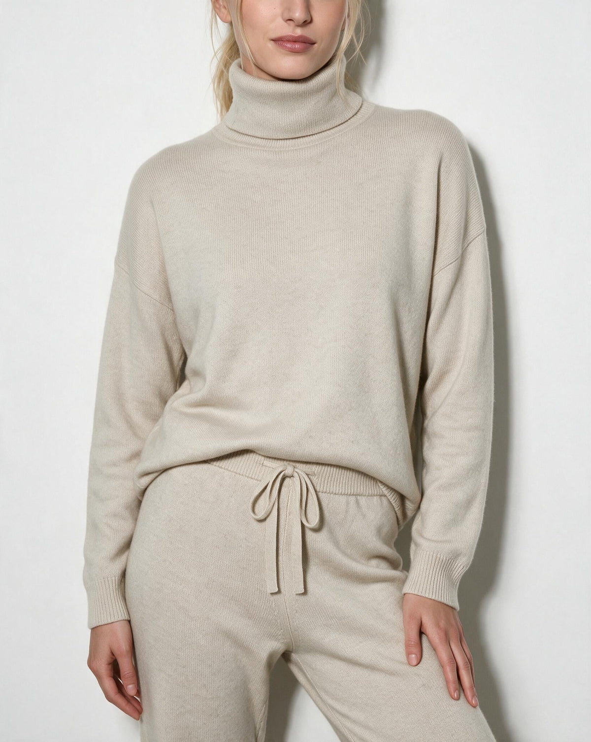 Roisin Turtleneck Wide Leg Loungewear Set - Beige