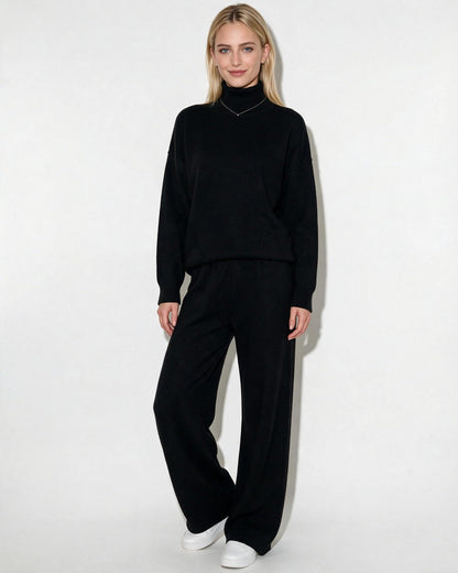 Roisin Turtleneck Wide Leg Loungewear Set - Black