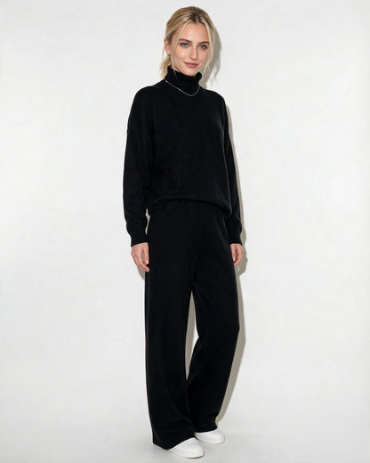 Roisin Turtleneck Wide Leg Loungewear Set - Black