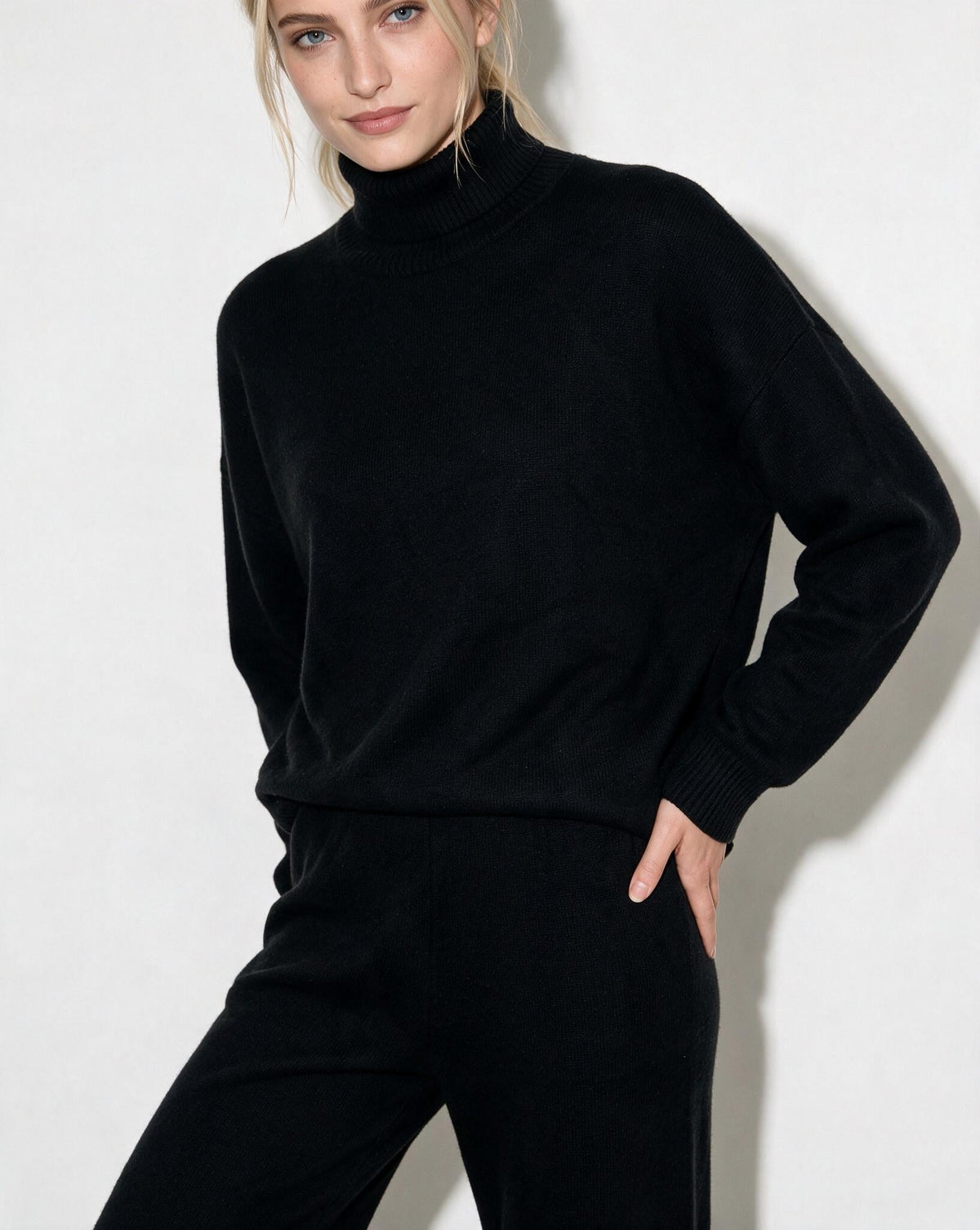 Roisin Turtleneck Wide Leg Loungewear Set - Black