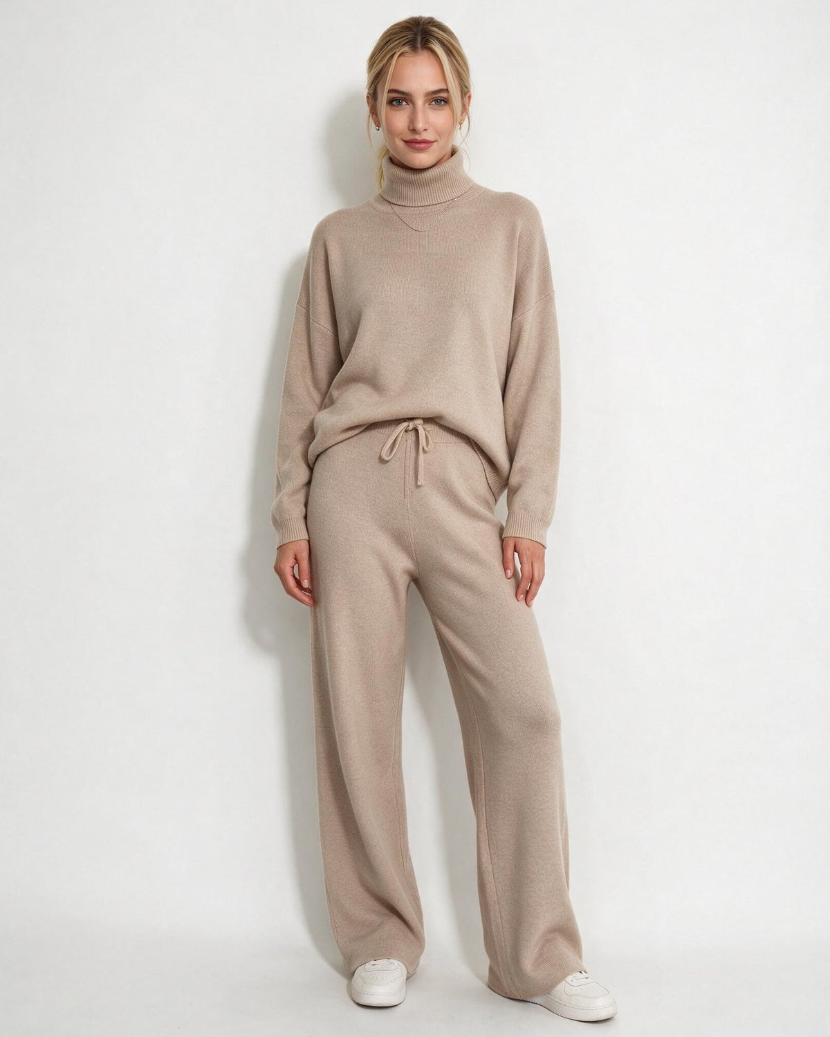 Roisin Turtleneck Wide Leg Loungewear Set - Champagne