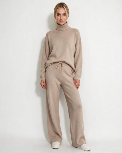 Roisin Turtleneck Wide Leg Loungewear Set - Champagne
