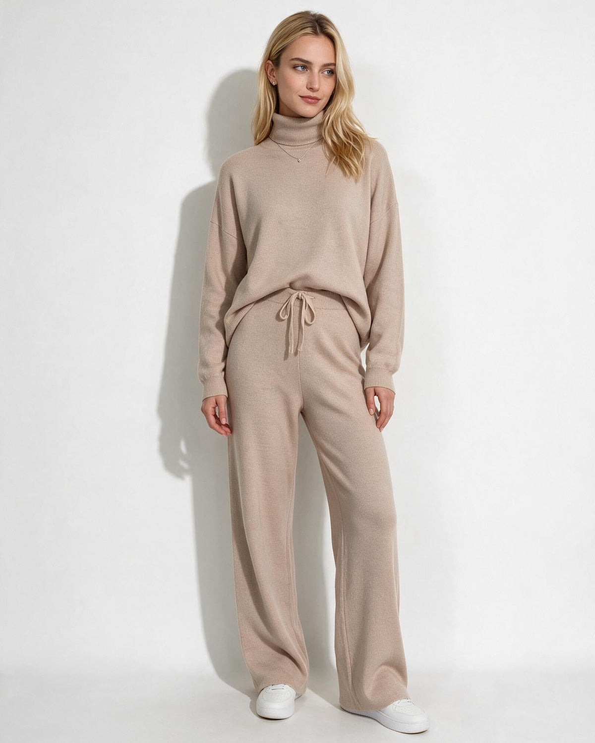 Roisin Turtleneck Wide Leg Loungewear Set - Champagne