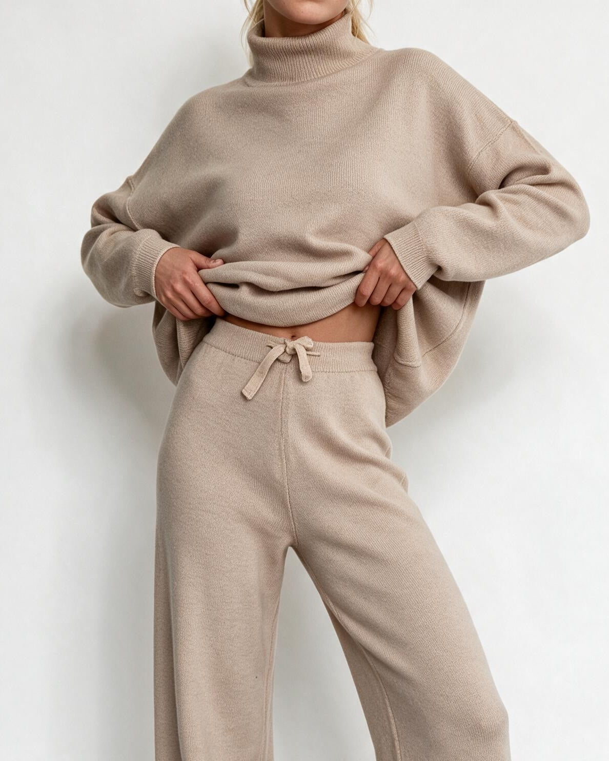 Roisin Turtleneck Wide Leg Loungewear Set - Champagne