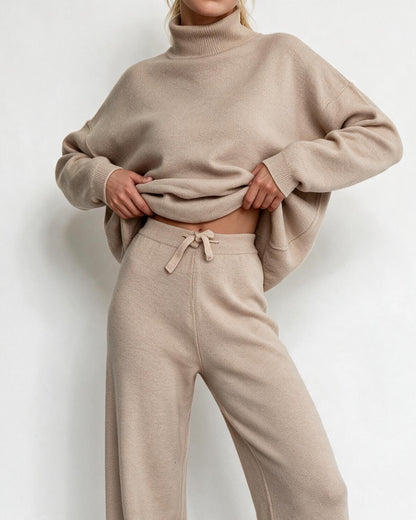 Roisin Turtleneck Wide Leg Loungewear Set - Champagne