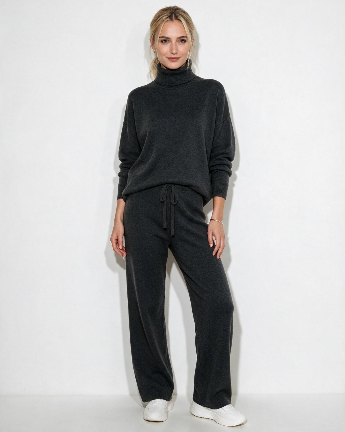 Roisin Turtleneck Wide Leg Loungewear Set - Charcoal Gray