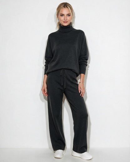 Roisin Turtleneck Wide Leg Loungewear Set - Charcoal Gray
