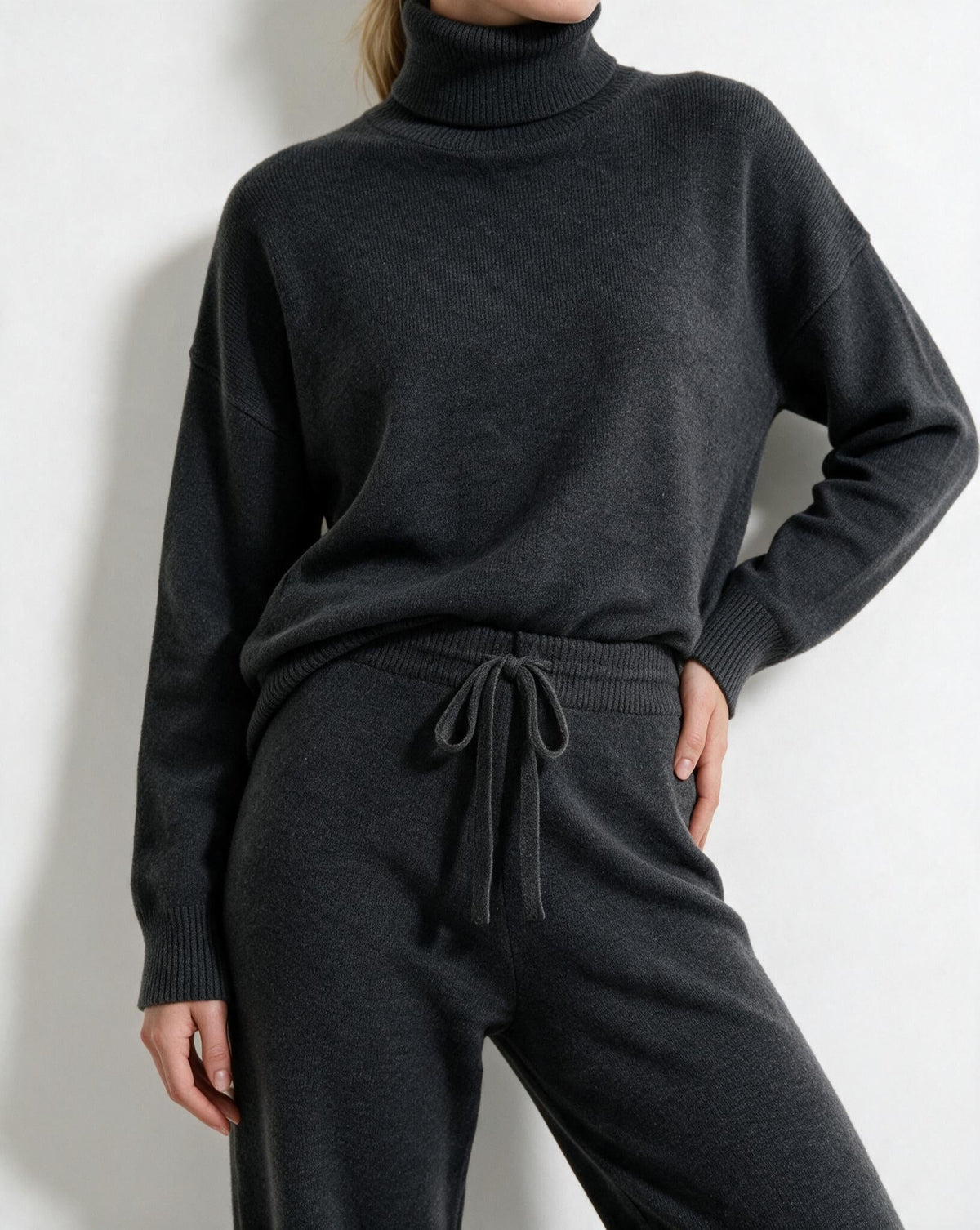 Roisin Turtleneck Wide Leg Loungewear Set - Charcoal Gray