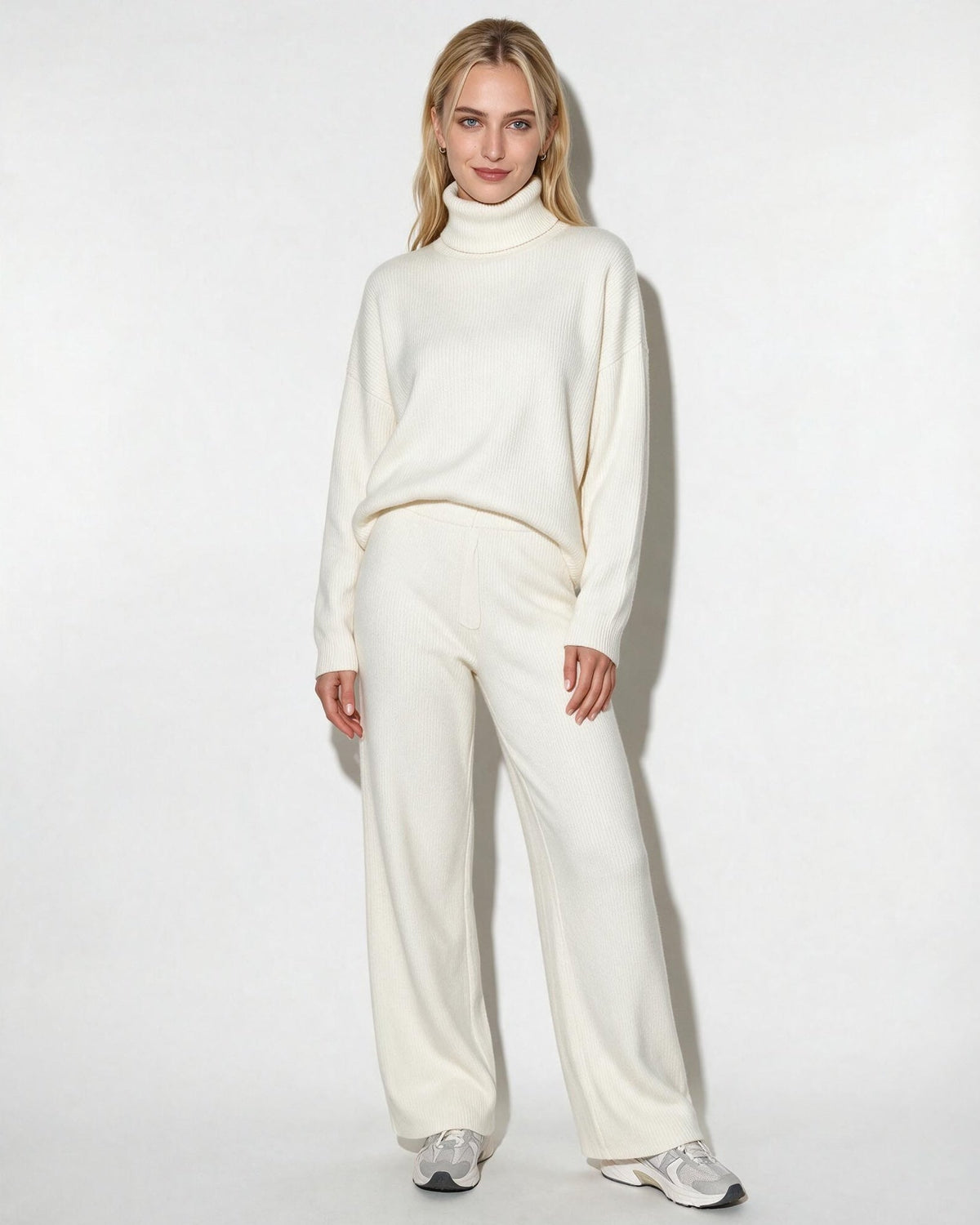 Roisin Turtleneck Wide Leg Loungewear Set - Ivory